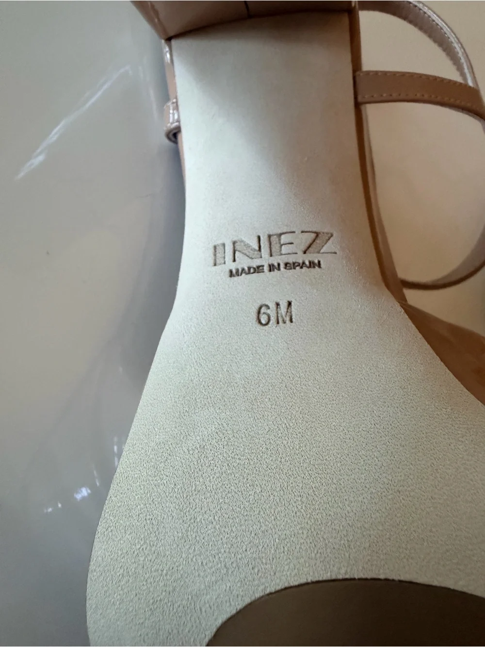 Inez Patent Nude Platform Slingback Heels with Ankle Strap